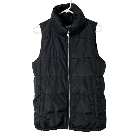 Old Navy Womens Puffer Vest Jacket M Tall Black Quilted Full Zip Fleece Lined - Picture 1 of 9